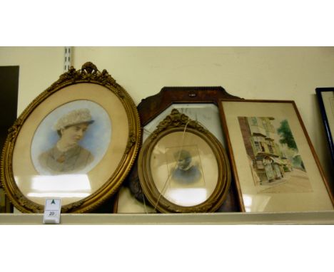 Pictures and prints: to include a late 19thC head and shoulders portrait, a young woman  overpainted photograph  12'' x 10'' 