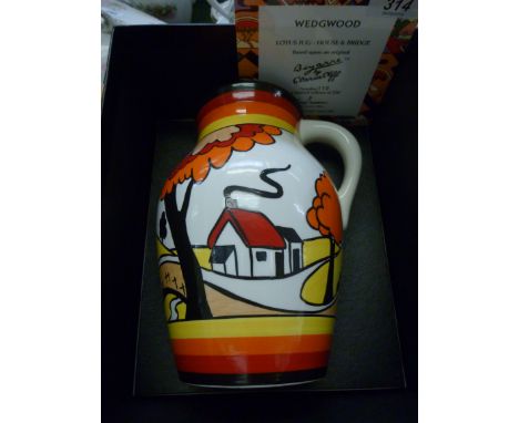 A Wedgwood china Clarice Cliff design House & Bridge pattern Lotus jug  Limited Edition 110/250  8''h boxed with certificate 