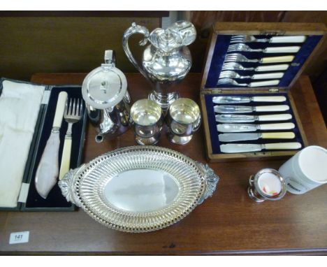 Silver plate: to include a Walker & Hall bread basket with a pierced border  13''w        RAB