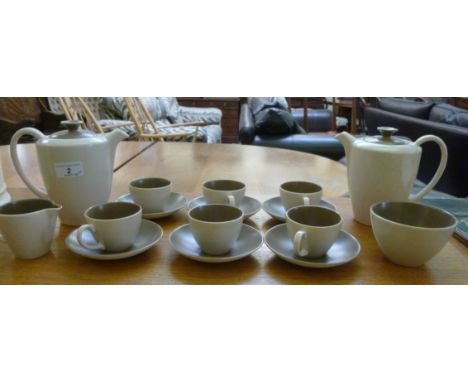 A Poole pottery two tone, cafe-au-lait coloured coffee set       LAB