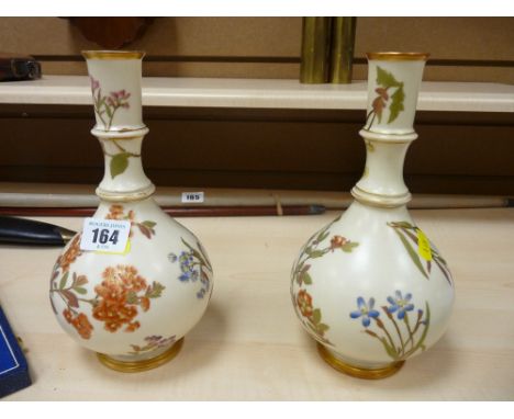 Fine pair of Royal Worcester floral decorated vases, no. 1163, 22 cms high