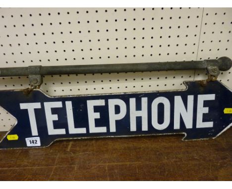 Vintage enamelled metallic sign for 'Telephone' in the form of an arrow
