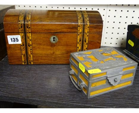 Inlaid dome topped tea caddy and an interesting Oriental trinket box