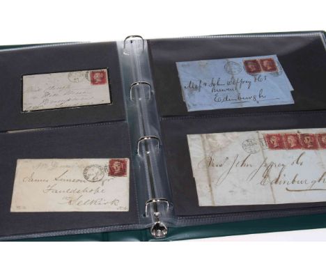 First Day cover album with Penny Black on cover and Penny Reds, mourning covers, forty two in total.