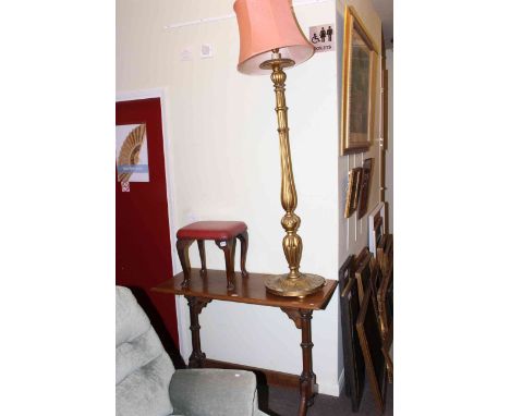 Oak side table, gilt standard lamp and shade and cabriole leg stool (3).