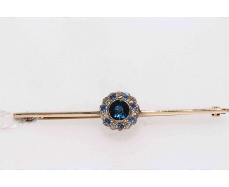 Sapphire and diamond bar brooch.