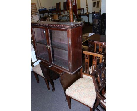 Set of four Edwardian parlour chairs, mahogany drop leaf dining table, glazed door wall cabinet and standard lamp and shade (