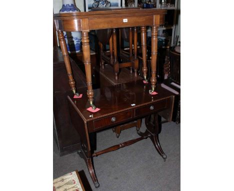 Victorian mahogany fold top tea table and mahogany two drawer sofa table (2).