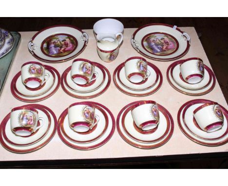Twenty eight piece Continental Vienna tea service each decorated with classical scene.