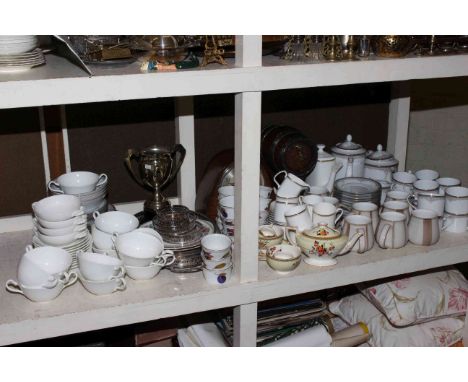 Crown Ducal, Denby and Noritake ceramics, trophy, mantel clock, barrel, silver plated ware.