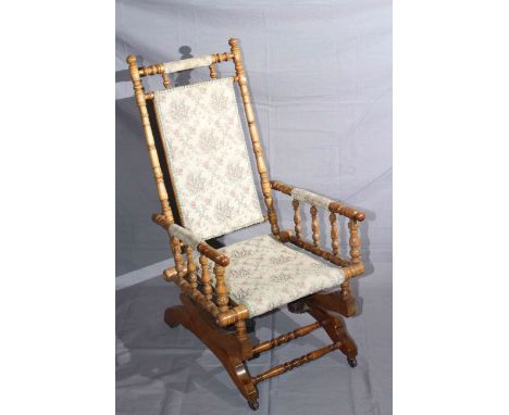 American rocker in tapestry fabric.