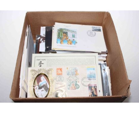 Box with collection of first day covers and coin covers.