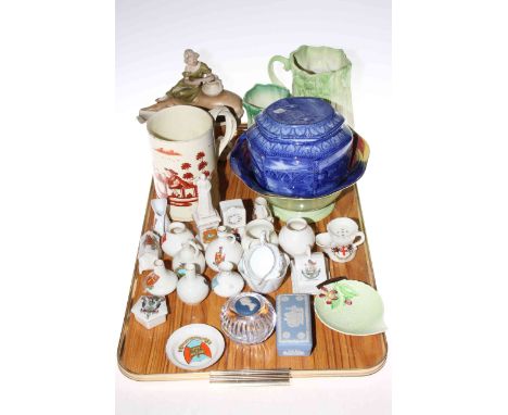 Royal Dux Girl on Shell, Ringtons caddy, Sylvac vases, Maling bowl, 18th Century Creamwork mug, crested china, etc.