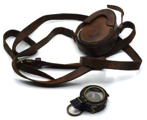 Second World War British MKIX 1943 dated Prismatic Marching compass and leather pouch stamped CKC/C 75070, pouch also dated 1