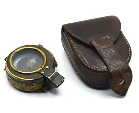 First World War 1917 dated British Military Prismatic marching compass by G. H. Kemp Ltd London No.66727 together with leathe