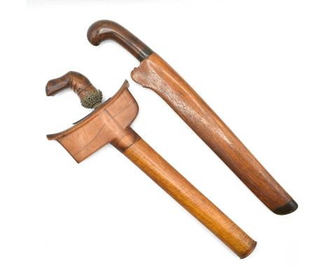 19th century Indo- Malayan Kris with hardwood scabbard and pierced foliate decoration to pommel together with a further Borne