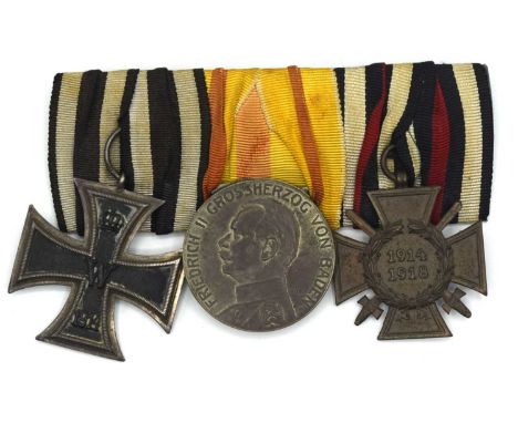 First World War Imperial German medal group of three medals comprising of, 2nd Class Iron Cross, Baden - Silver medal of Meri