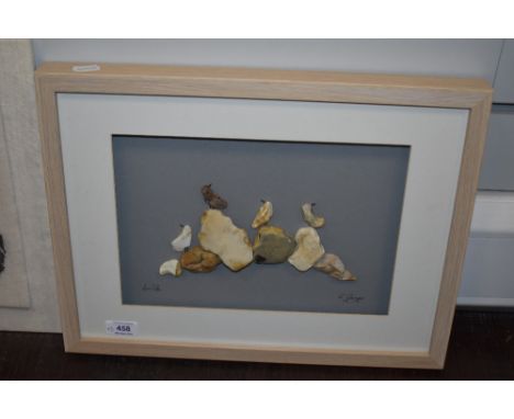 R Grainger (contemporary) a modern collage, arranged flint, entitled 'Low Tide', signed framed and glazed 20cm x 29cm. Sold t