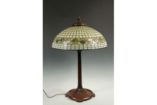 Tiffany Studios Acorn Leaded Glass ACORN SHADE w ART GLASS BASE LAMP