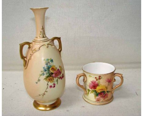A Royal Worcester blush ivory tyg, with floral decoration, 1905  7.5cm high together with a Royal Worcester blush ivory vase,