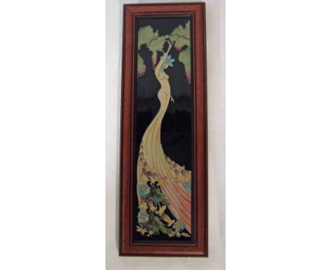 A modern wooden framed Moorcroft pottery rectangular plaque, tubeline decorated in the Wood Nymph design by Kerry Goodwin, li