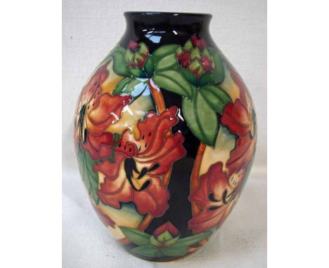 A modern Moorcroft pottery vase of ovoid form, tubeline decorated in Rhododendron design, date mark 2007, impressed marks and