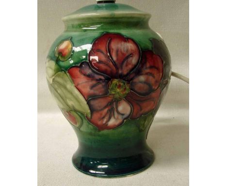 A mid 20th century Walter Moorcroft table lamp, Clematis pattern, incised Moorcroft made in England to base and with label  