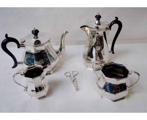 A four piece silver tea service of bulbous octagonal form, Sheffield 1924, retailed for Lloyd, Payne and Amiel Ltd., makers m