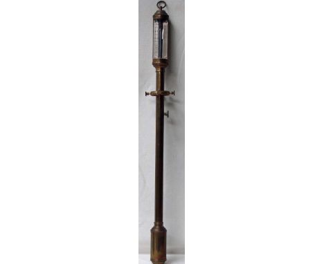 A brass cased swivel stick barometer, the dial engraved F.J.B.L.M 16.22 P.N Destere, Lisbon, 92cm high 