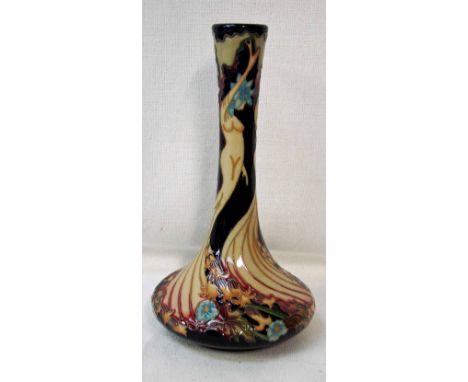 A modern Moorcroft pottery vase of compressed slender neck form, tubeline decorated in the Wood Nymph design by Kerry Goodwin