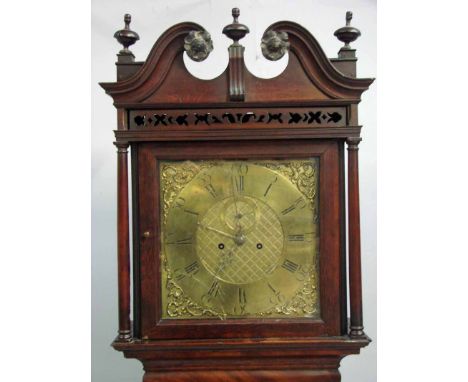 William Barker, Wigan, an 18th century oak longcase clock, eight day movement striking on a bell with 13' square brass face, 