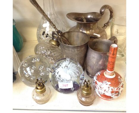 METAL WARE, PAPERWEIGHTS, DECANTER     K3