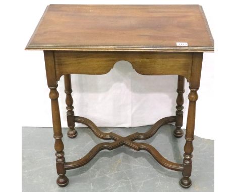 20th century walnut lamp table with shaped cross stretchers, 69 x 45 x 71 cm H. Not available for in-house P&amp;P, contact P