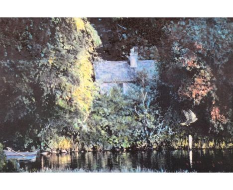 Harold Riley DL DLitt FRCS DFA ATC (b 1934): print, The Blue Boat, signed lower right, 21 x 32 cm. Not available for in-house