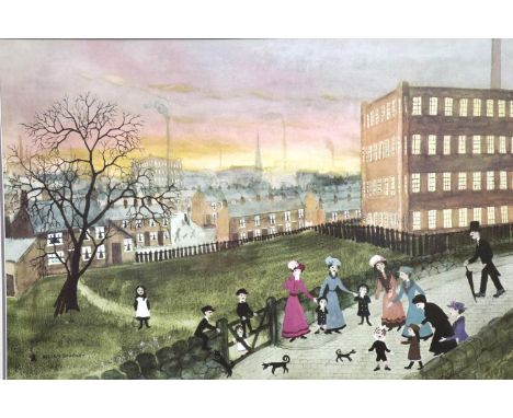 Helen Bradley (1900-1979): colour print, Going off to Blackpool 1908, 60 x 45 cm. Not available for in-house P&amp;P, contact