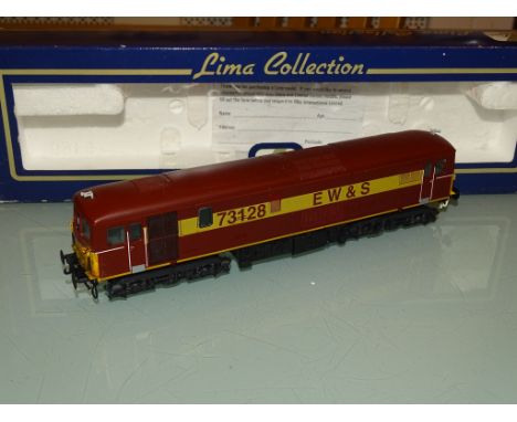 OO GAUGE: LIMA A CLASS 73 ELECTRO-DIESEL LOCOMOTIVE numbered 73128 in EW&amp;S LIVERY - VG WITH REPLACEMENT SCREW COUPLINGS I