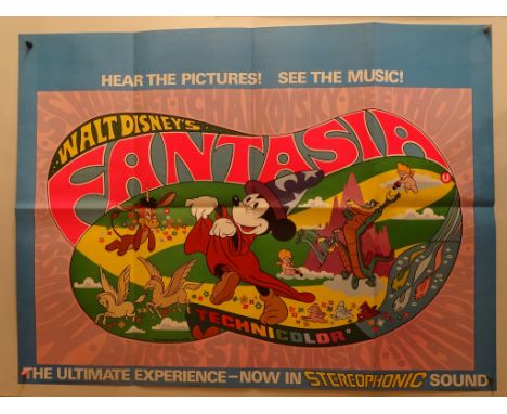 FANTASIA (1976 Release) - UK Quad Film Poster - The Sorceror's Apprentice, Mickey Mouse features along with some colourful ar