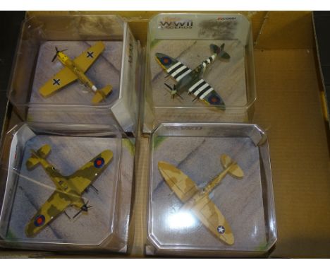 A GROUP OF CORGI AVIATION ARCHIVE 1:72 SCALE MODEL FIGHTER PLANES IN THE WWII LEGENDS SERIES as lotted - VG in G boxes (4)