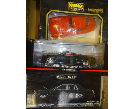 A GROUP OF LARGE SCALE MODEL CARS by BBURAGO and MINICHAMPS as lotted - VG/E in F/G boxes - (3)