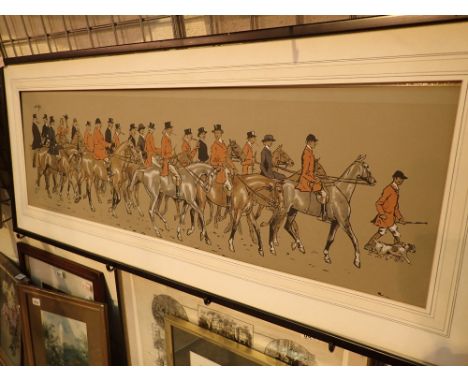 Large framed unglazed Snaffles hunting print The Glad Company Goes Laughing Along by Cecil Aldin 96 x 30 cm  CONDITION REPORT