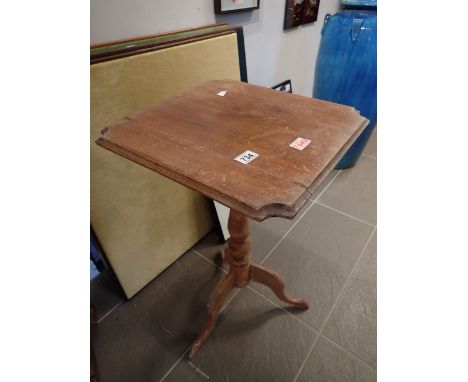 Antique lift top occasional table on pillar and tripod base  CONDITION REPORT: Requires restoration
