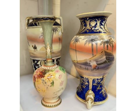 A Royal Worcester hand painted vase 1661; two hand painted Noritake vases with Middle Eastern scenes.