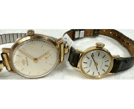 A lady's 'Marvin' yellow metal cased manual wrist watch, the dial with interspersed Arabic and baton numerals and with subsid