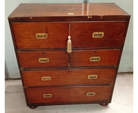 Rare mahogany Campaign chest with secretaire drawer and brass carry handles on bun feet, circa 1820, width 89 x depth 43 x he