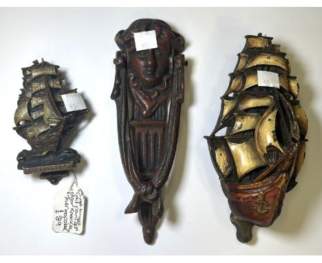 A novelty door knocker 'Cutty Sark' and 2 other novelty door knockers.