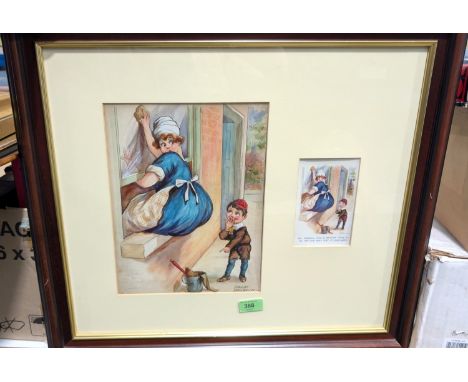 Fred Spurgin, a Watercolour postcard design signed with a copy of the original postcard