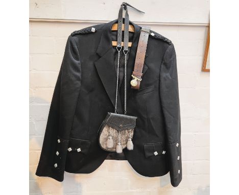A collection of Scottish Highland dress items: blazer, brogues (size 9, boxed), sporran, kilt flashes and belt; a&nbsp;Boys' 