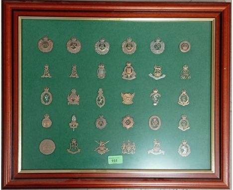 Military badges, a handsomely framed collection of 30 including Military Foot Police, Royal Army Ordnance Corps, Royal Engine