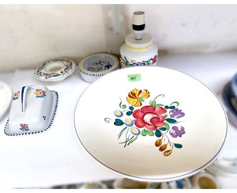 POOLE - a large charger 33cm, ashtray, butter dish, a lamp and another item