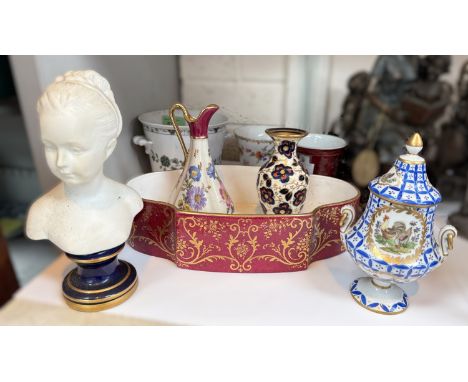 A Limoges bust of a girl, a Dresden lidded pot and other various porcelain etc.